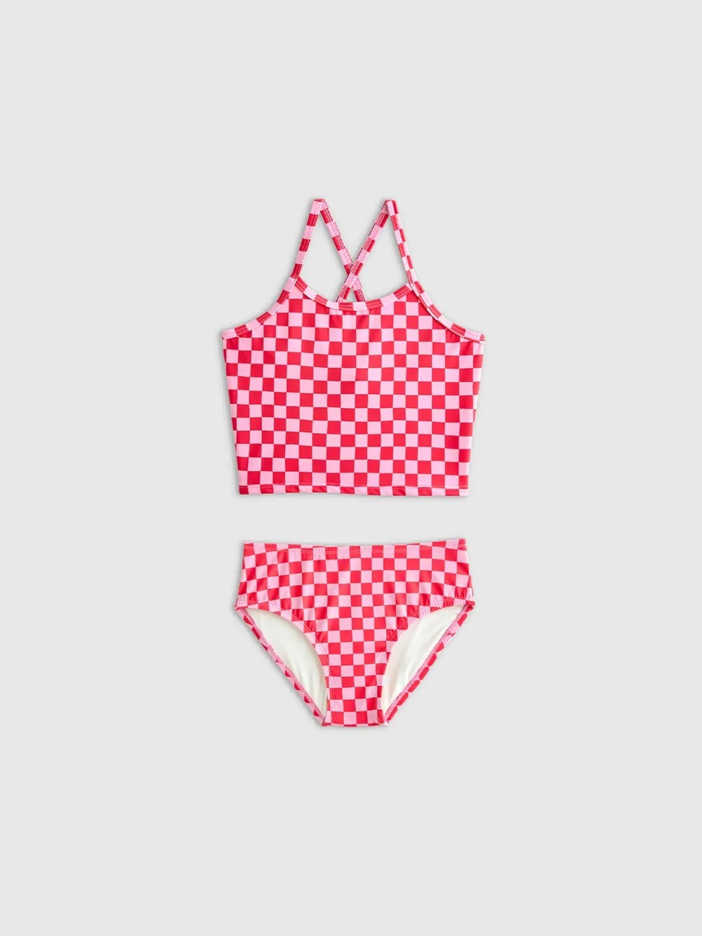 NWT QUINCE Tankini Swimsuit 4T Pink Check 7359